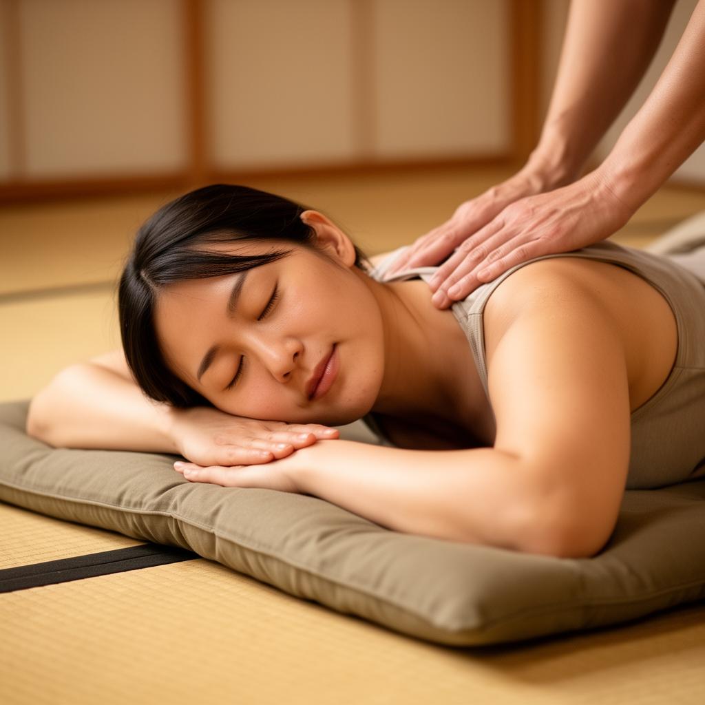 Achtsame Shiatsu-Behandlung auf einem Futon